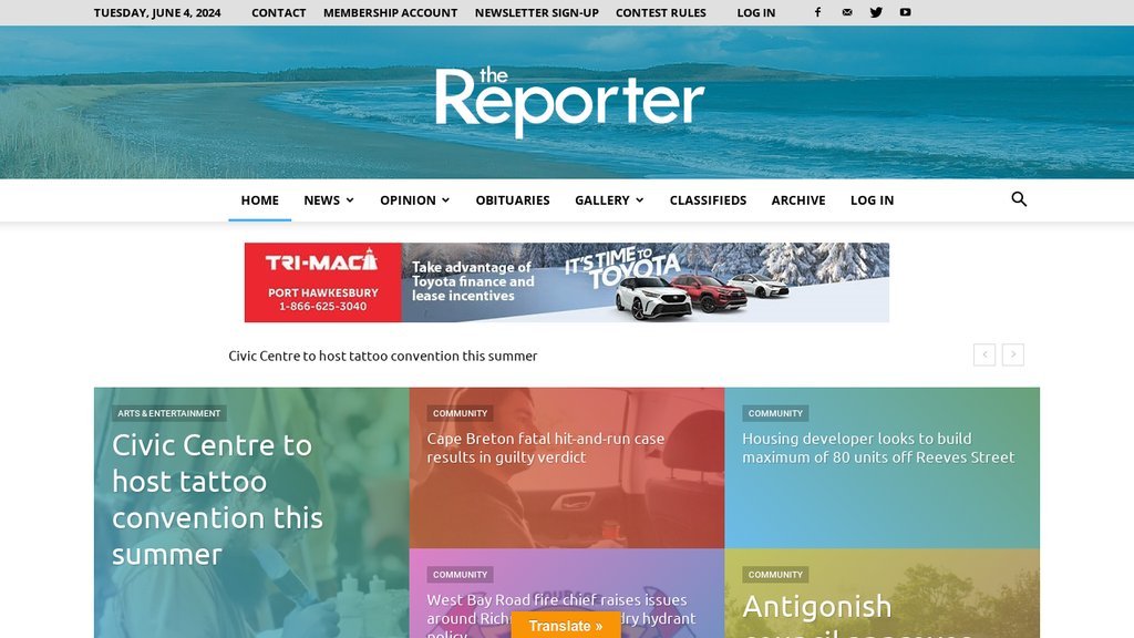 Screenshot of the The Reporter website