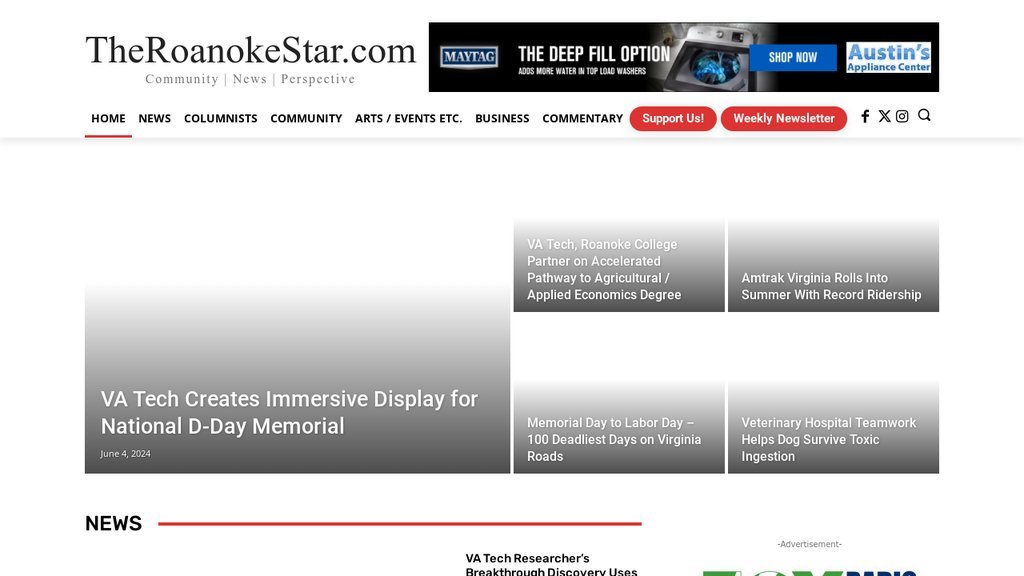 Screenshot of the The Roanoke Star website