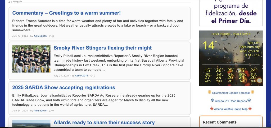 Screenshot of the The South Peace News website