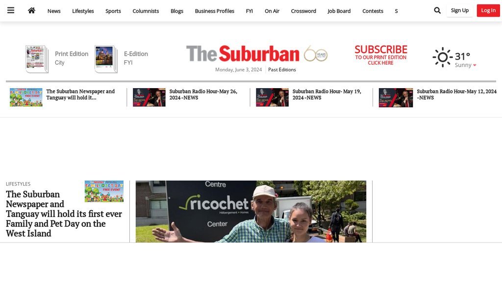 Screenshot of the The Suburban website