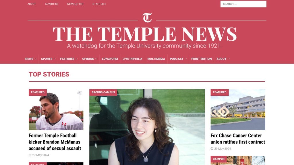 Screenshot of the The Temple News website