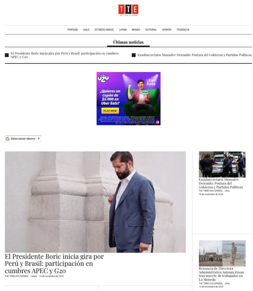 Screenshot of the The Times Chile website