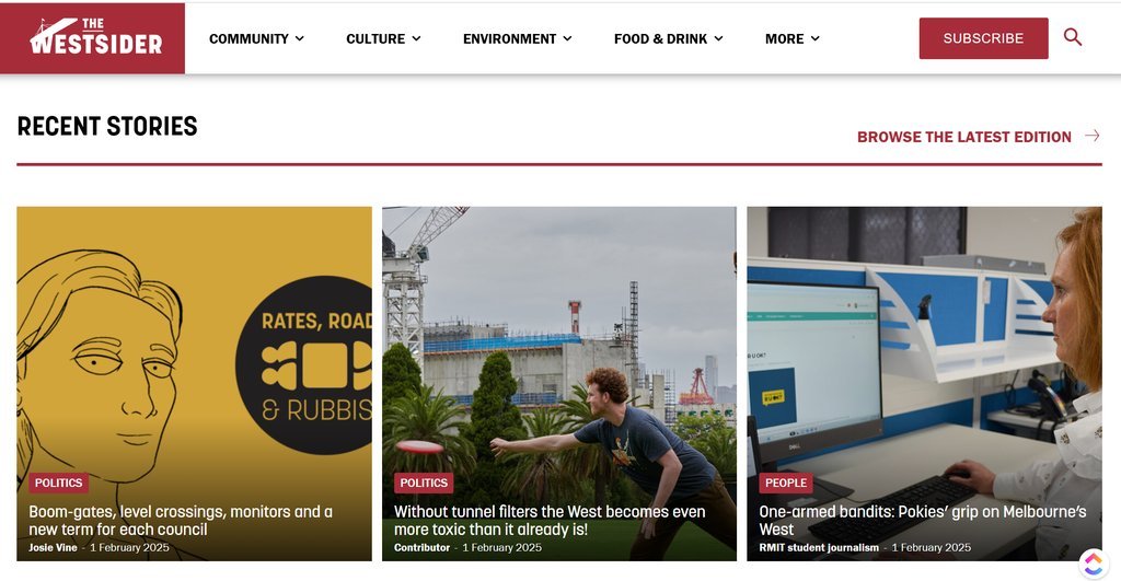 Screenshot of the The Westsider website