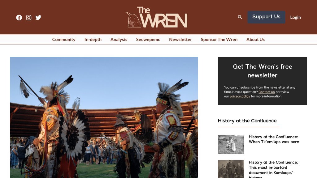 Screenshot of the The Wren website