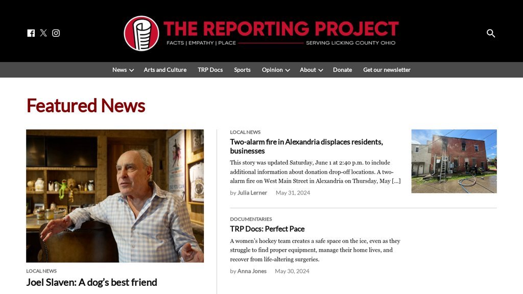 Screenshot of the TheReportingProject.org website