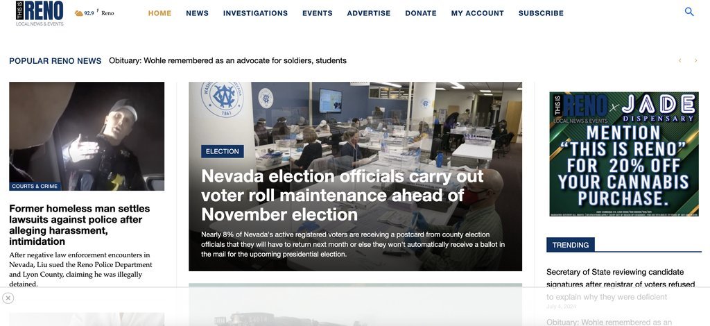 Screenshot of the This Is Reno website
