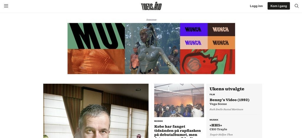 Screenshot of the Tidens ånd website