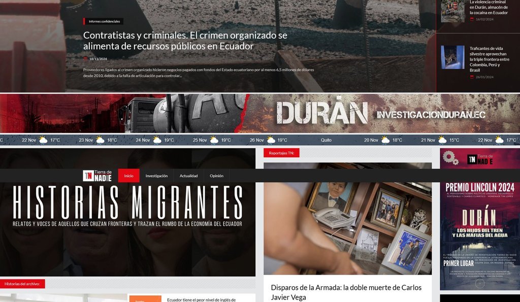 Screenshot of the Tierra De Nadie website