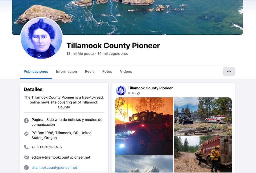 Screenshot of the Tillamook County Pioneer website