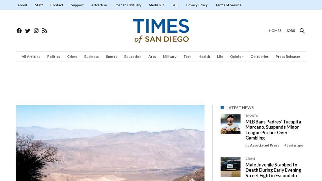 Screenshot of the Times of San Diego website