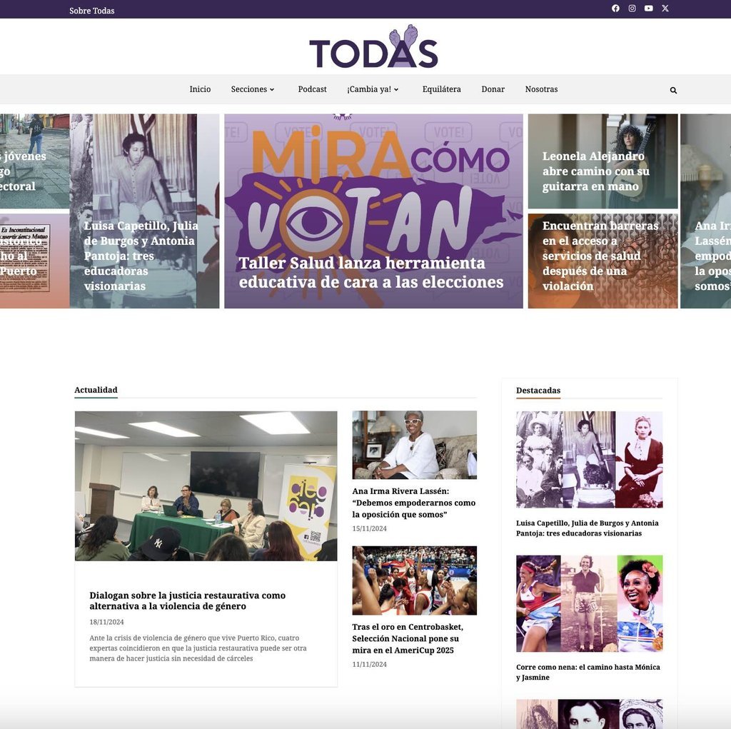 Screenshot of the Todas website