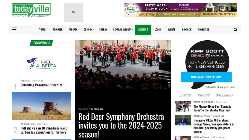 Screenshot of the Todayville website