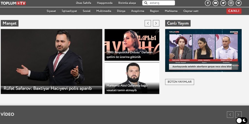 Screenshot of the Toplum TV website