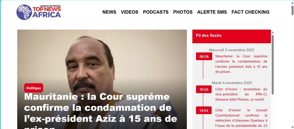 Screenshot of the Topnews Africa website