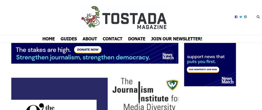 Screenshot of the Tostada Magazine website