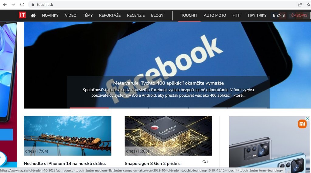 Screenshot of the Touchit.sk website