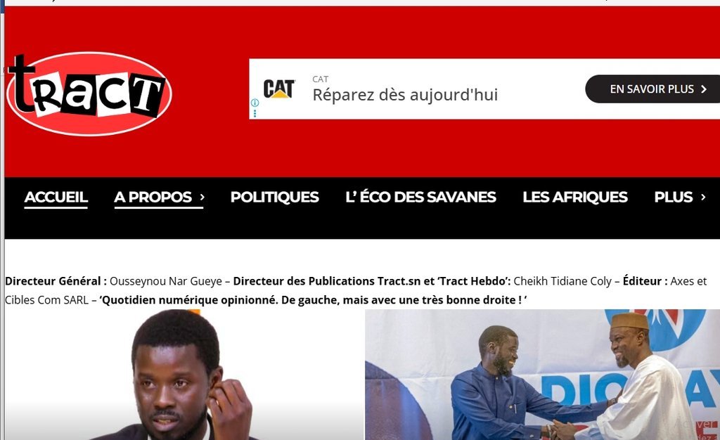 Screenshot of the Tract.sn (créé par l’agence de communication Axes et Cibles Com) website