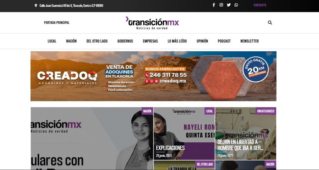 Screenshot of the Transicionmx website