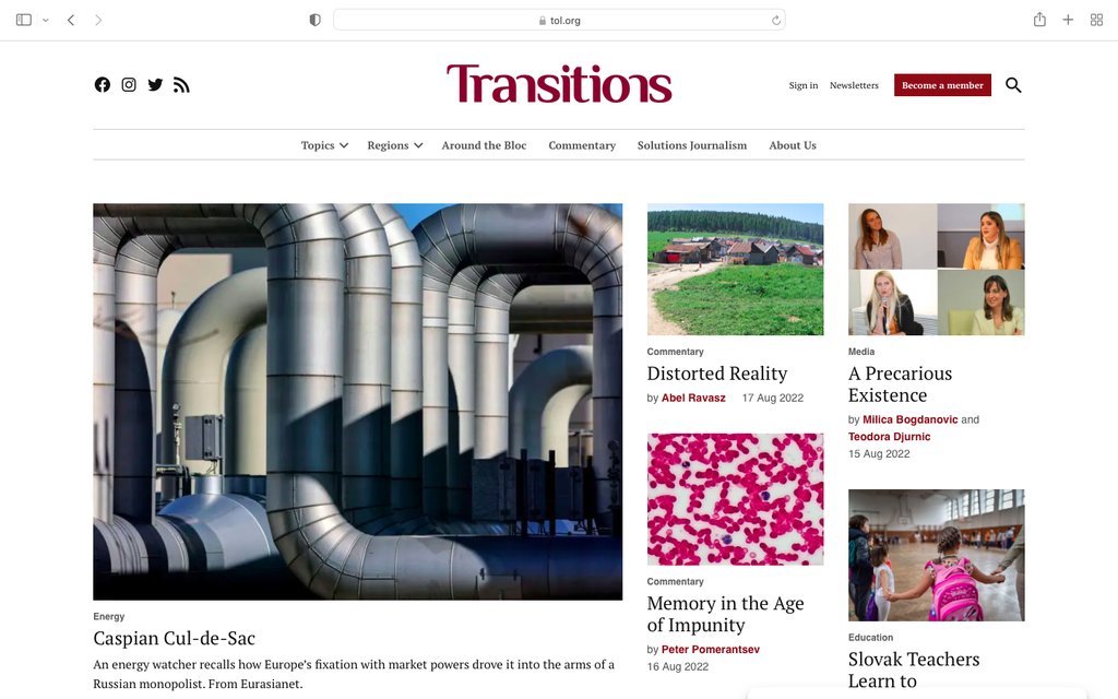 Screenshot of the Transitions website
