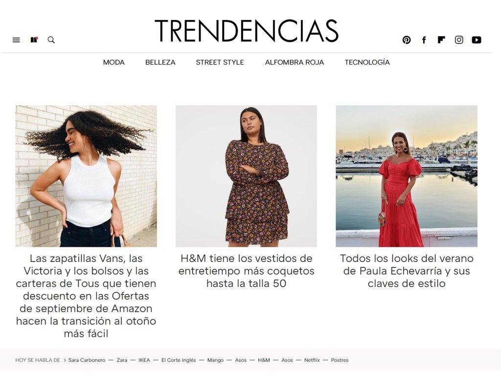 Screenshot of the Trendencias website