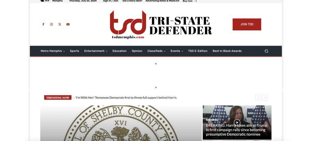 Screenshot of the Tri-State Defender website