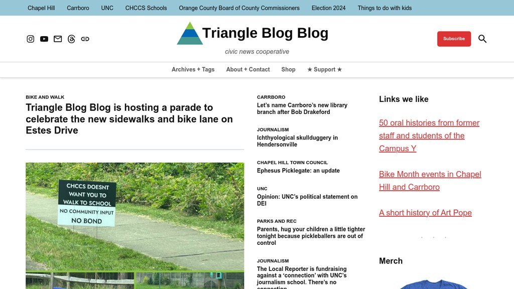 Screenshot of the Triangle Blog Blog website