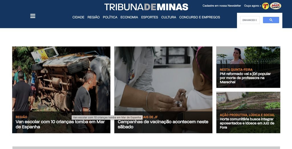 Screenshot of the Tribuna de Minas website