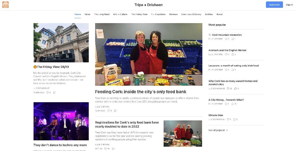 Screenshot of the Tripe + Drisheen website
