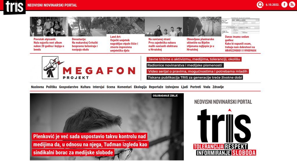 Screenshot of the Tris website