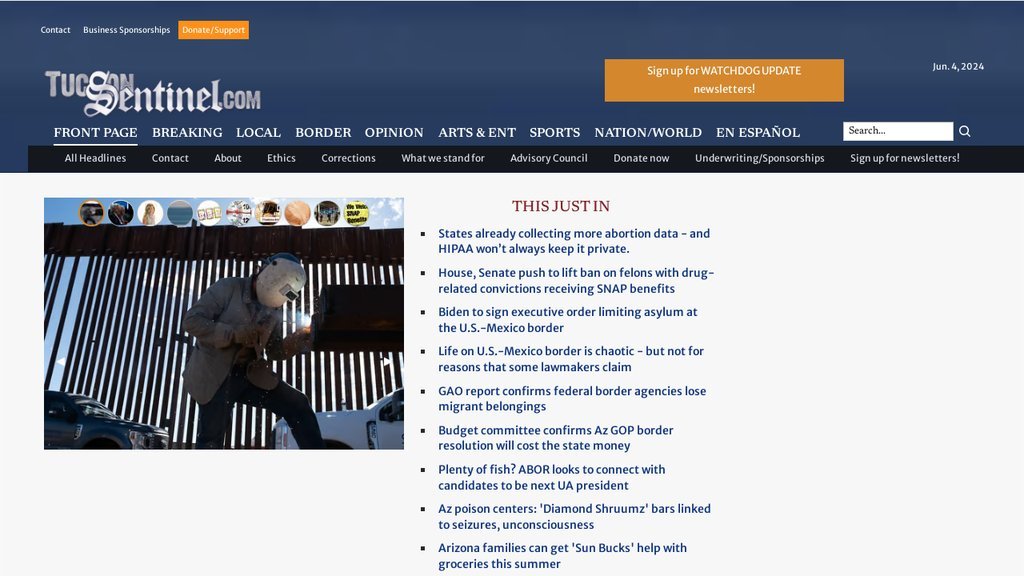 Screenshot of the Tucson Sentinel website