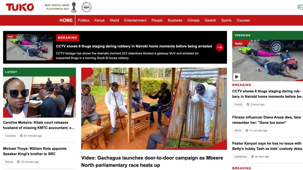 Screenshot of the TUKO.co.ke website