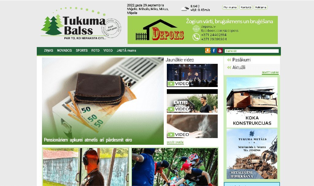 Screenshot of the Tukuma Balss website