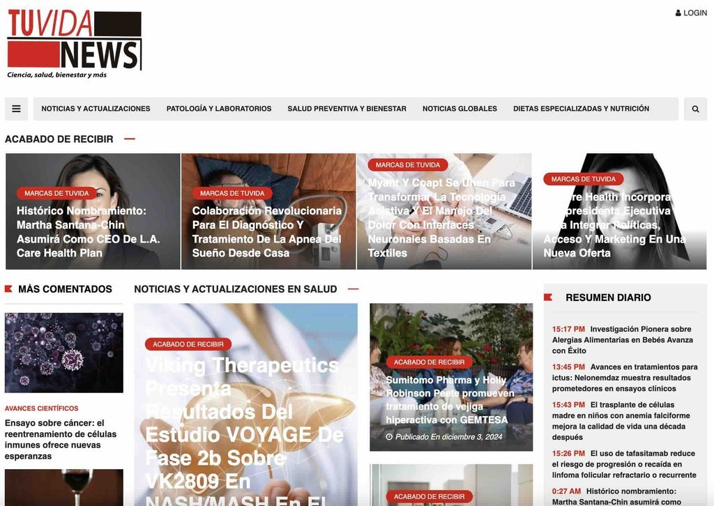 Screenshot of the tuvidanews website