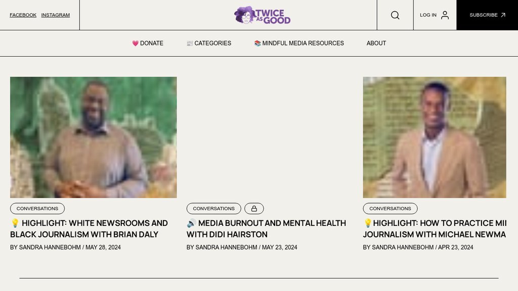 Screenshot of the Twice As Good Media (2G) website