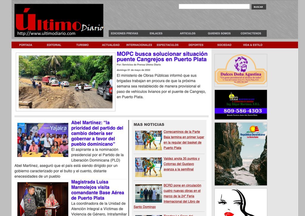 Screenshot of the Ultimo Diario website