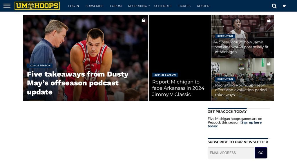 Screenshot of the Um Hoops website