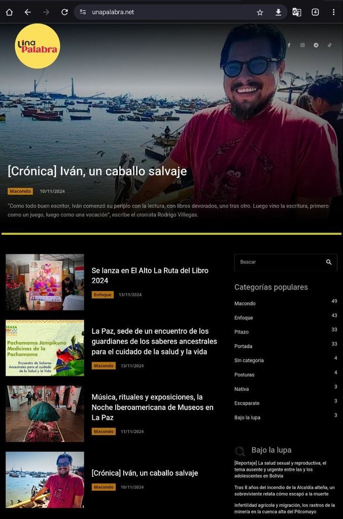 Screenshot of the una palabra website