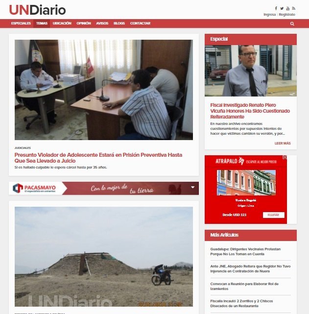Screenshot of the Undiario website