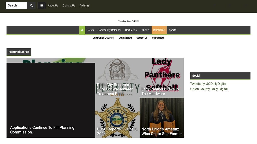 Screenshot of the Union County Daily Digital website