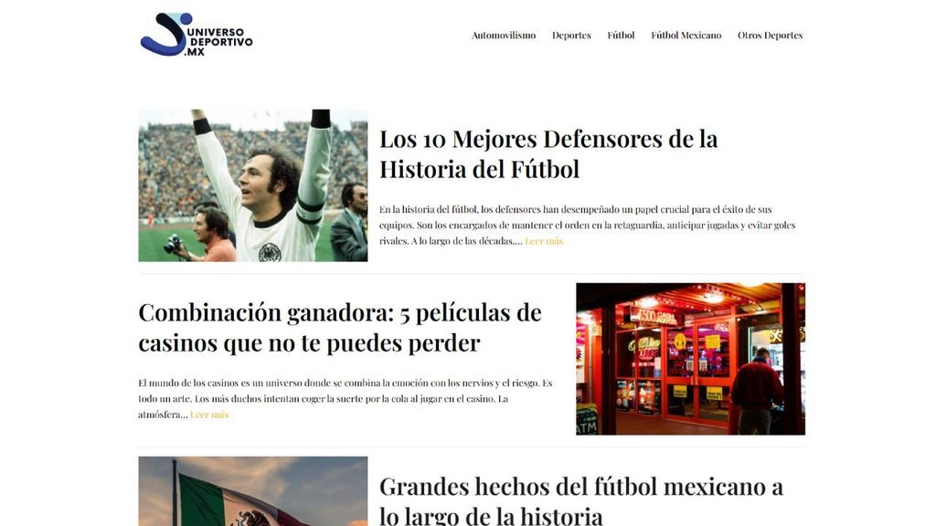 Screenshot of the Universo Deportivo website