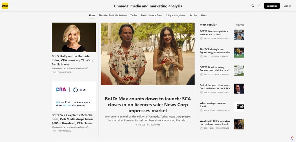 Screenshot of the Unmade website