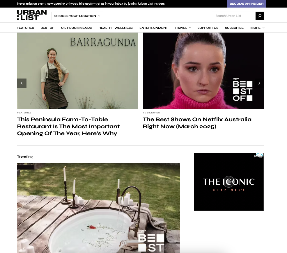 Screenshot of the Urban List website