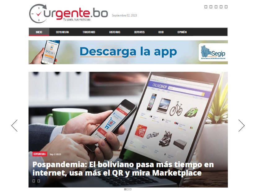 Screenshot of the Urgentebo website