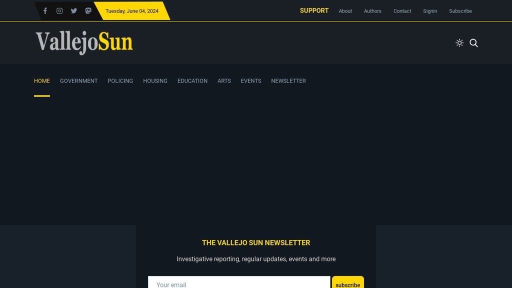 Screenshot of the Vallejo Sun, The website