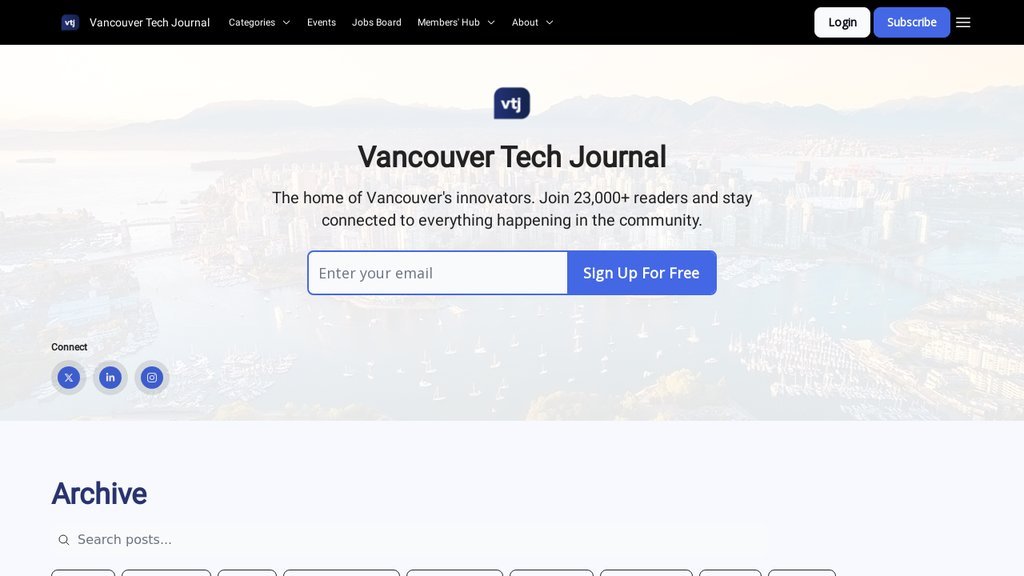 Screenshot of the Vancouver Tech Journal website