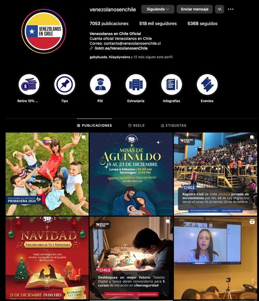 Screenshot of the Venezolanos En Chile website
