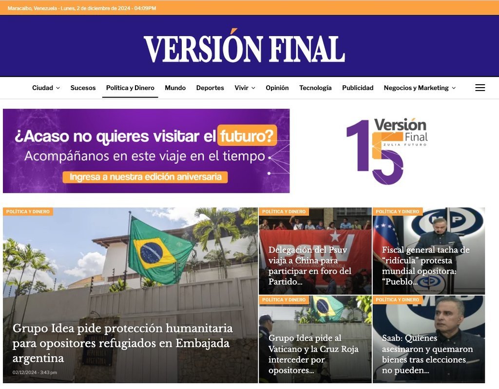 Screenshot of the Version Final website