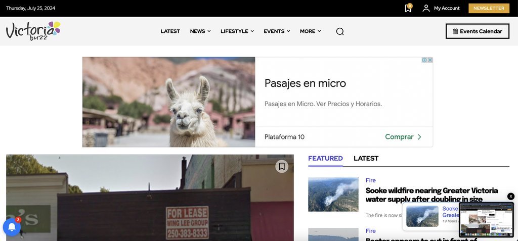 Screenshot of the Victoria Buzz website