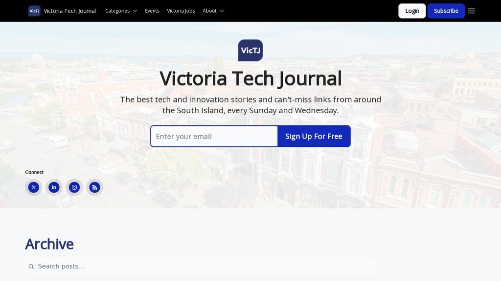Screenshot of the Victoria Tech Journal website
