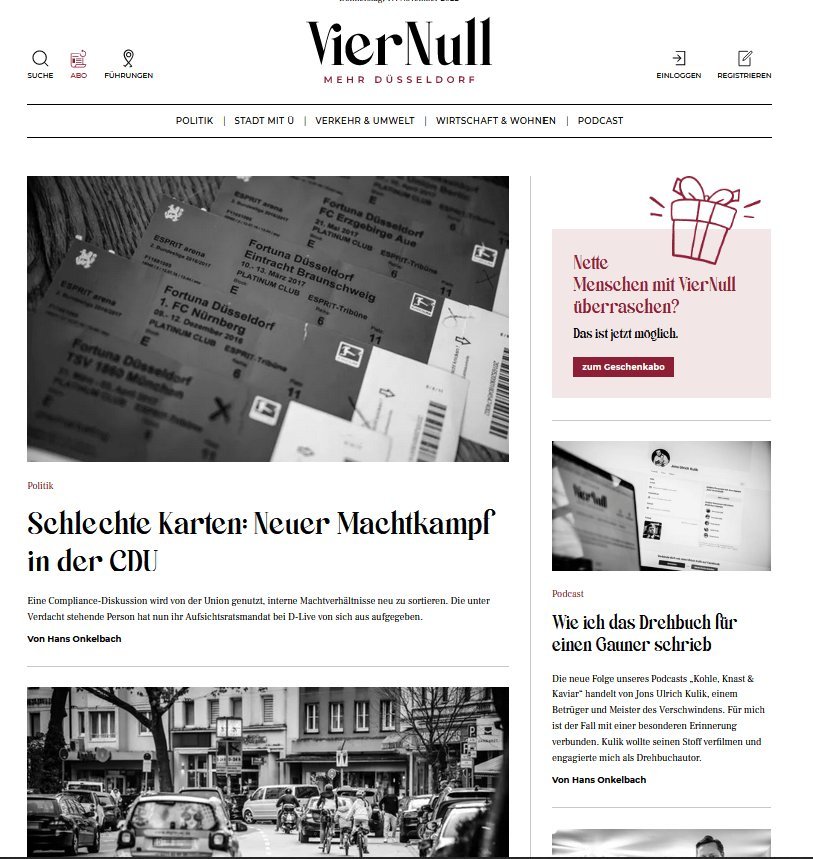 Screenshot of the VierNull website